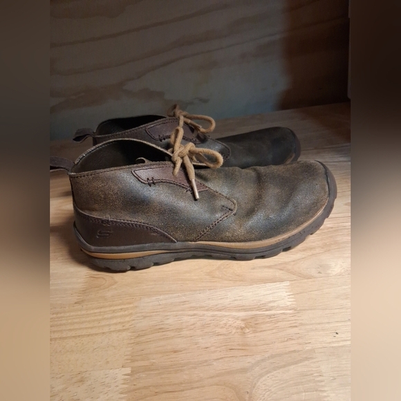 Skechers Brown Leather Lace Up Sneaker Boots Booties Shoes 7.5 Rare Eu 40 - Picture 4 of 9